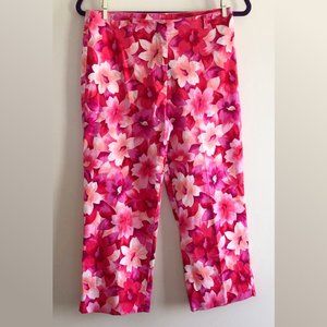 Worthington petite women's cropped pink floral cotton spandex pants
